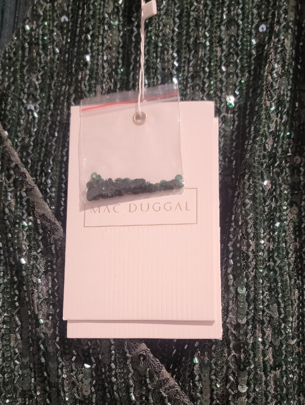 Mac Duggal NWT Green Sequin Midi Dress with V-Neck - Picture 3 of 4